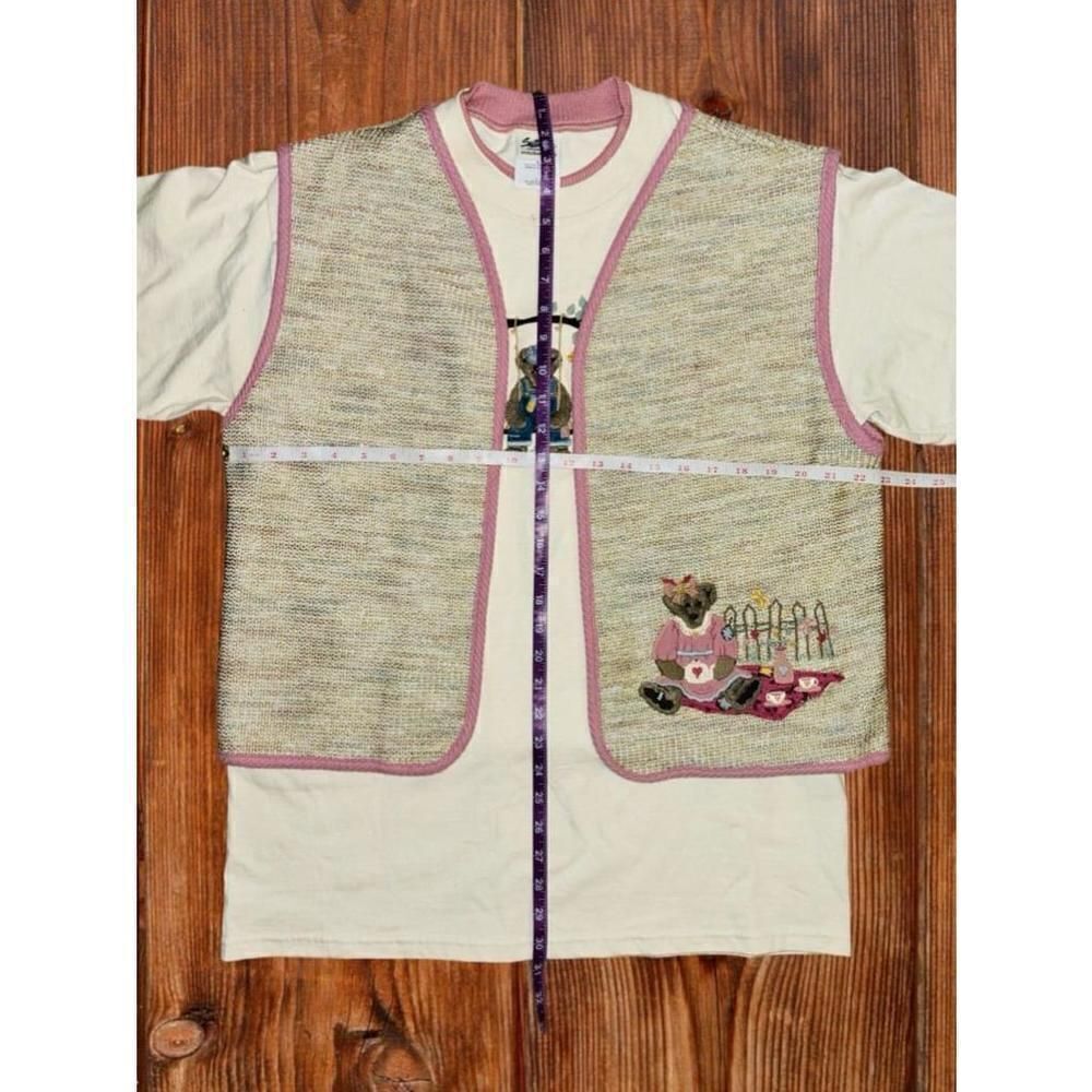 Suttons Womens Large Retro Waffle Knit Teddy Bear Vest & T-shirt Set Cottagecore - Picture 15 of 15